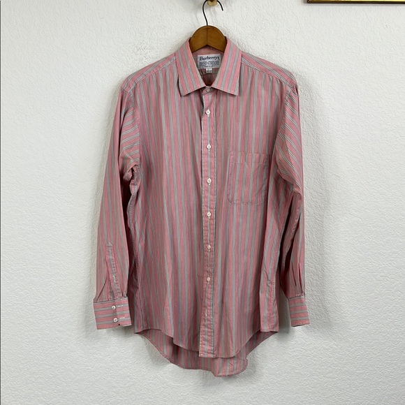 VTG Burberry's Burberry Men's Red and White Striped Button Down Shirt - Picture 2 of 6